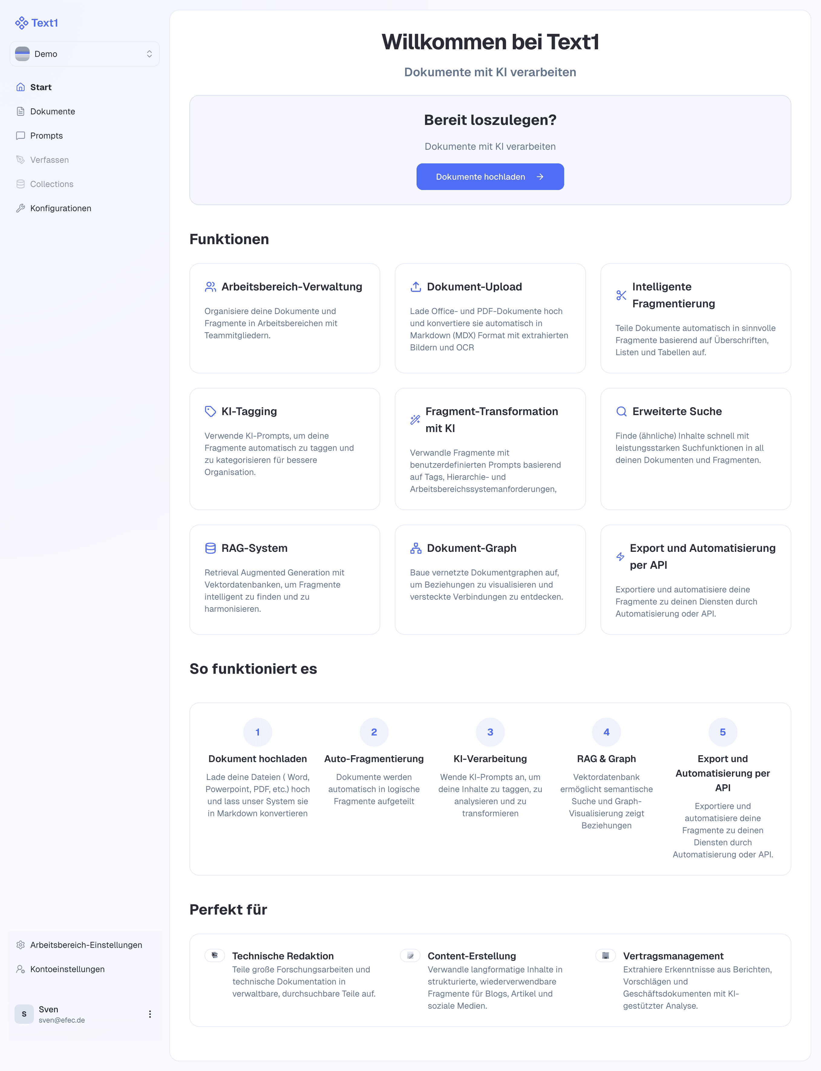 Text1 document fragmentation interface